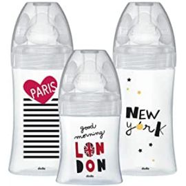 Dodie - Lot De 3 Biberons Anti-Coliques Sensation+ Verre - London/Paris/New  York - Tétines Plates Débit Lent/Moyen - 0-6 Mois