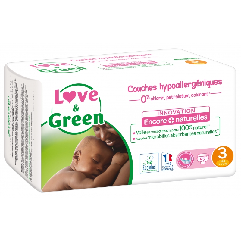 Taille 3 - 4/9 Kg Couches écologiques Jumbo Pack Love & Green